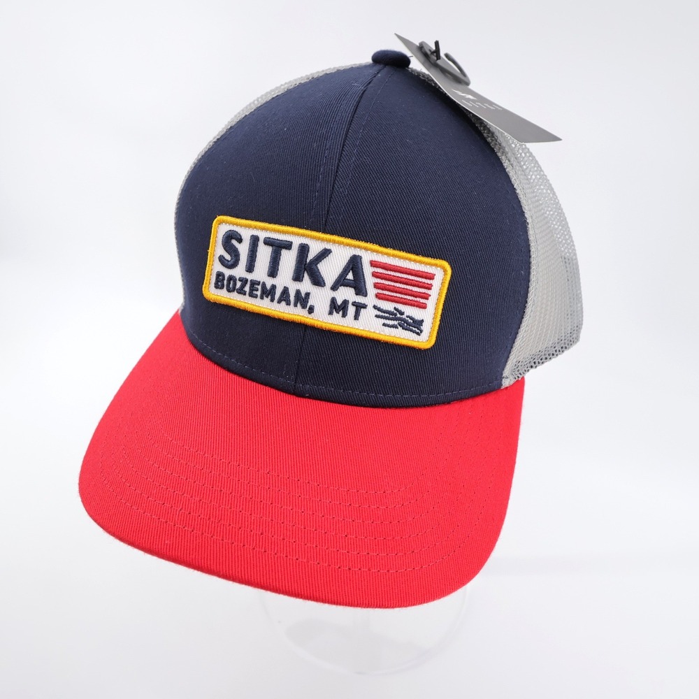 NEW Sitka Mid-Pro Patch Trucker Hat Bozeman MT Navy Red‎ Grey Mens